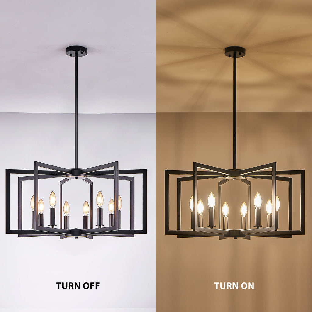 27' Modern Black Geometric 8-Light Chandelier – Industrial Metal