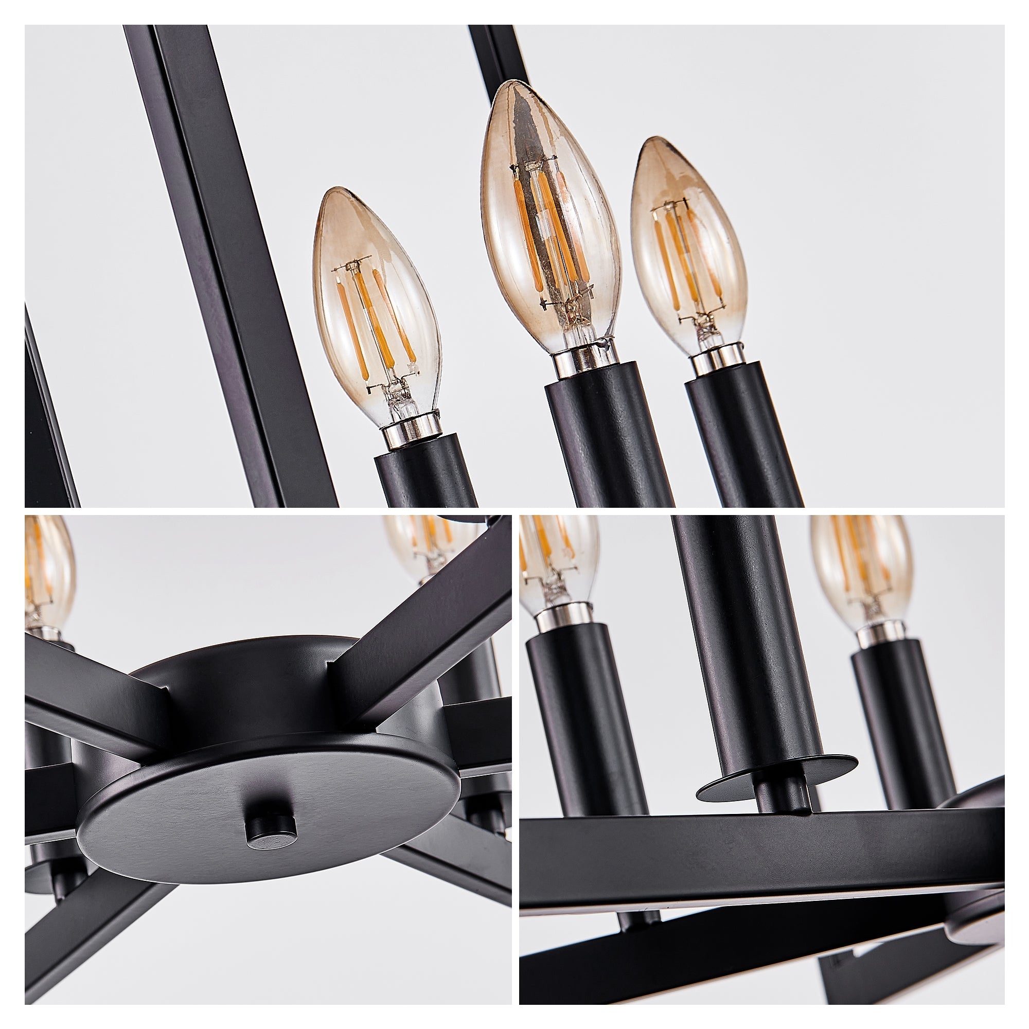 27' Modern Black Geometric 8-Light Chandelier – Industrial Metal
