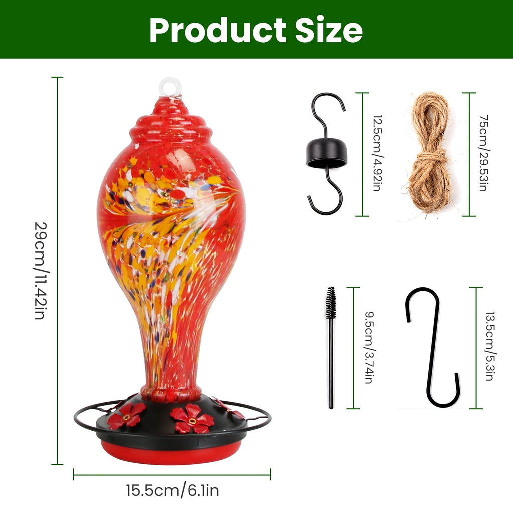 1Pc Glass Hummingbird Feeder 33OZ Hand Blown Hummingbird Feeder With 5