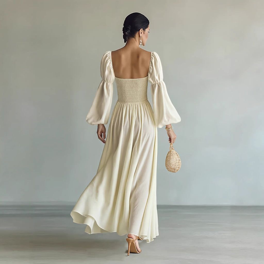 Vestido Formal Francés Retro Artístico Palacio Ropa de Mujer Manga Abullonada