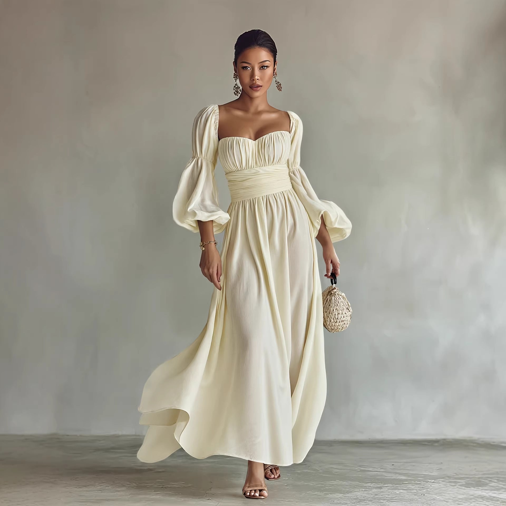 Vestido Formal Francés Retro Artístico Palacio Ropa de Mujer Manga Abullonada
