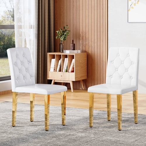2-pack white PU dining chairs: ergonomic buckle backrest, 35 inches