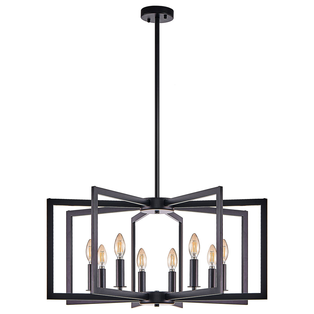 27' Modern Black Geometric 8-Light Chandelier – Industrial Metal