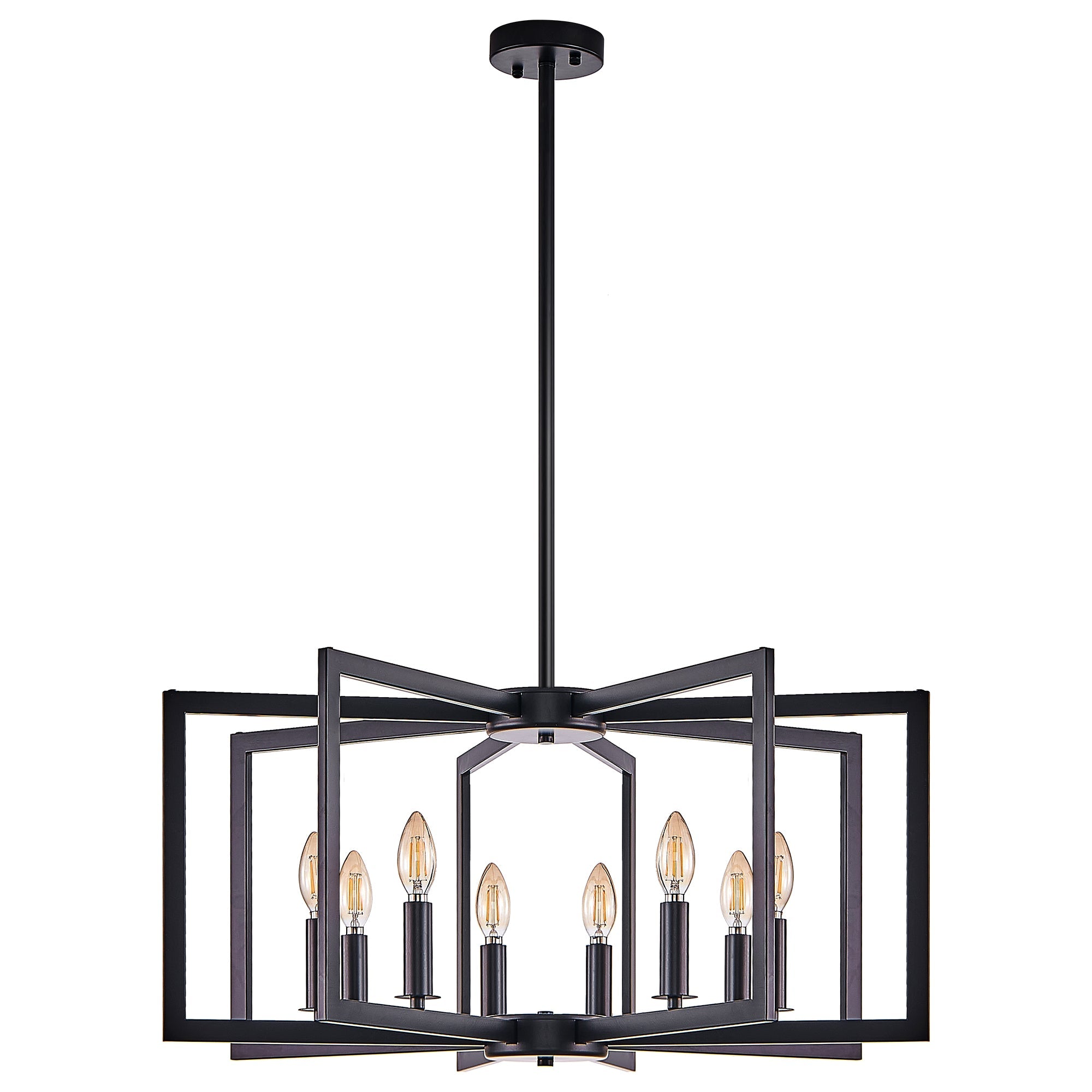 27' Modern Black Geometric 8-Light Chandelier – Industrial Metal