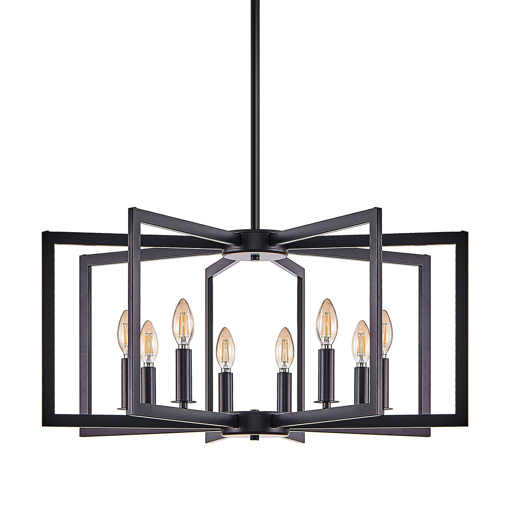 27' Modern Black Geometric 8-Light Chandelier – Industrial Metal