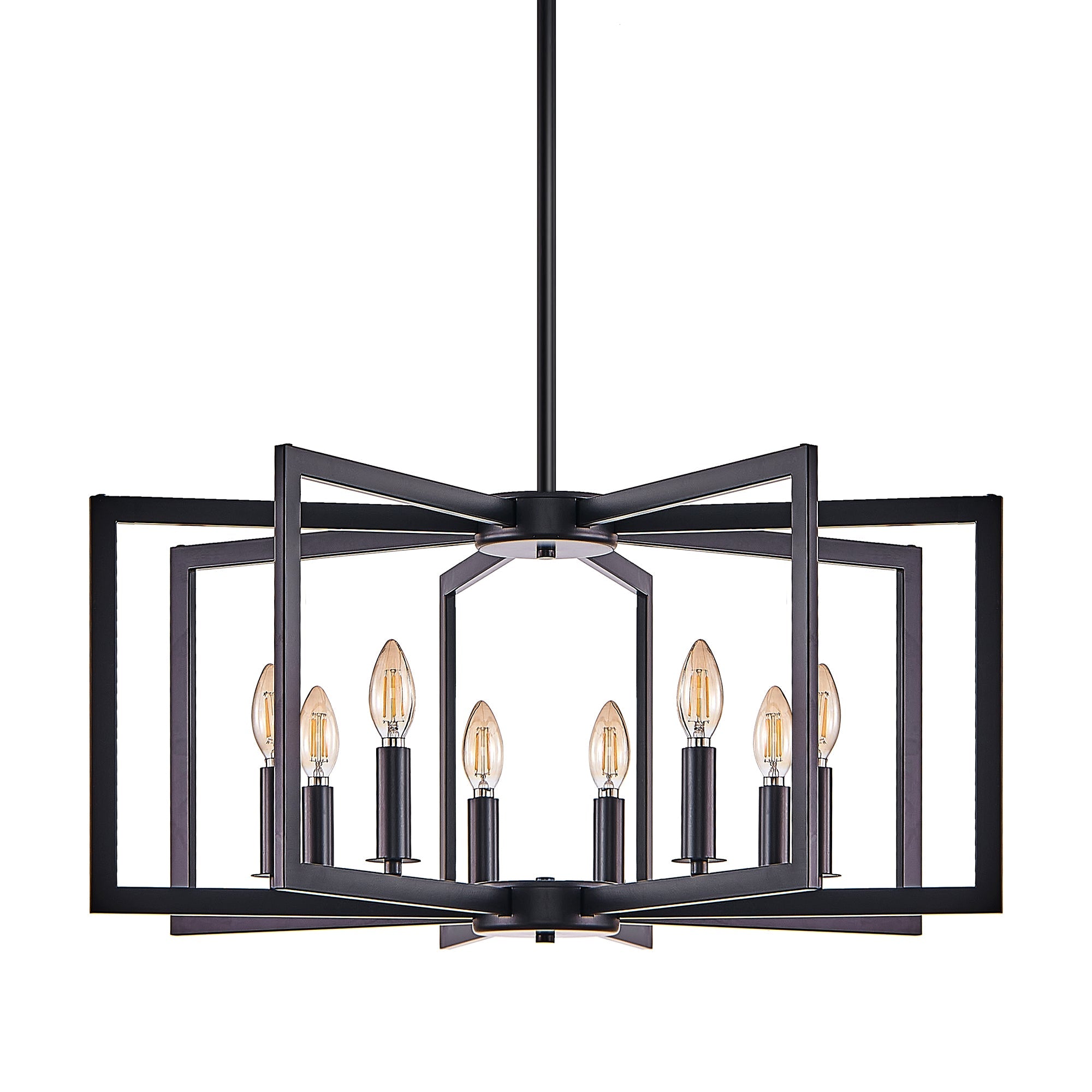 27' Modern Black Geometric 8-Light Chandelier – Industrial Metal